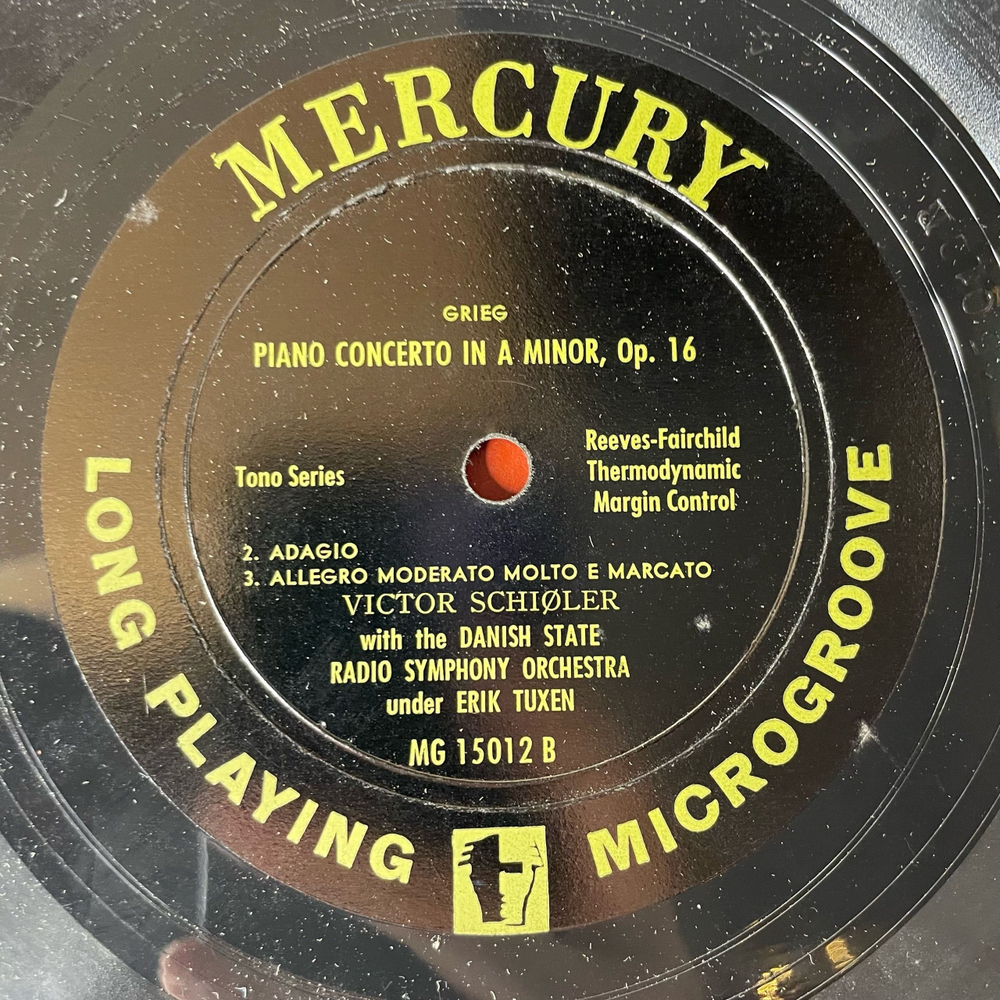 Винтажная виниловая пластинка LP Grieg Григ Victor Schioler With The Danish State Radio Symphony Orchestra Under Erik Tuxen, Piano Concerto In A Minor, Op. 16 (США 1951)