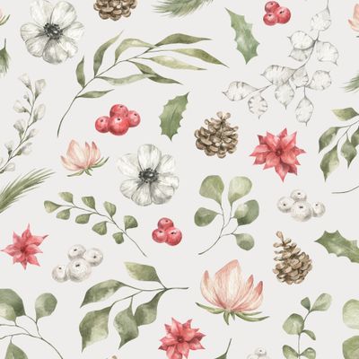 Зимние цветы, листья, шишки