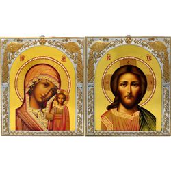 Иконы Спасителя и Божией Матери Казанской в серебряных окладах.