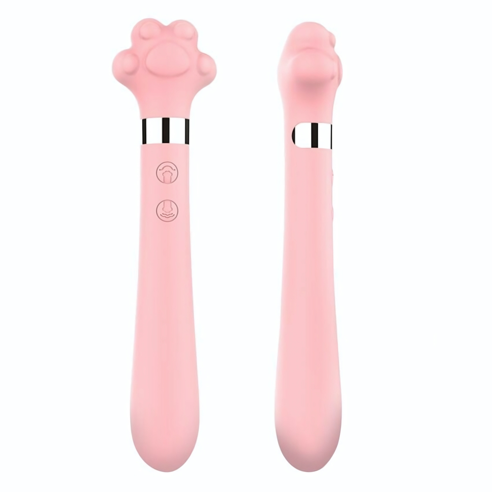 Розовый двусторонний вибромассажер Meow в форме лапки - 21 см. (Цвет: розовый)