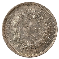 Монета Франции 5 франков 1873 год