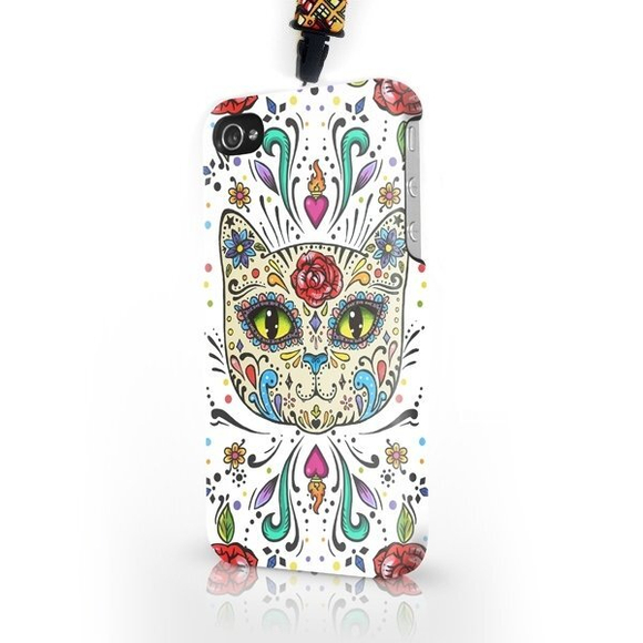 Чехол пластиковый для айфона SE/5/5S "Мексиканский сахарный кот" с ланъярдом