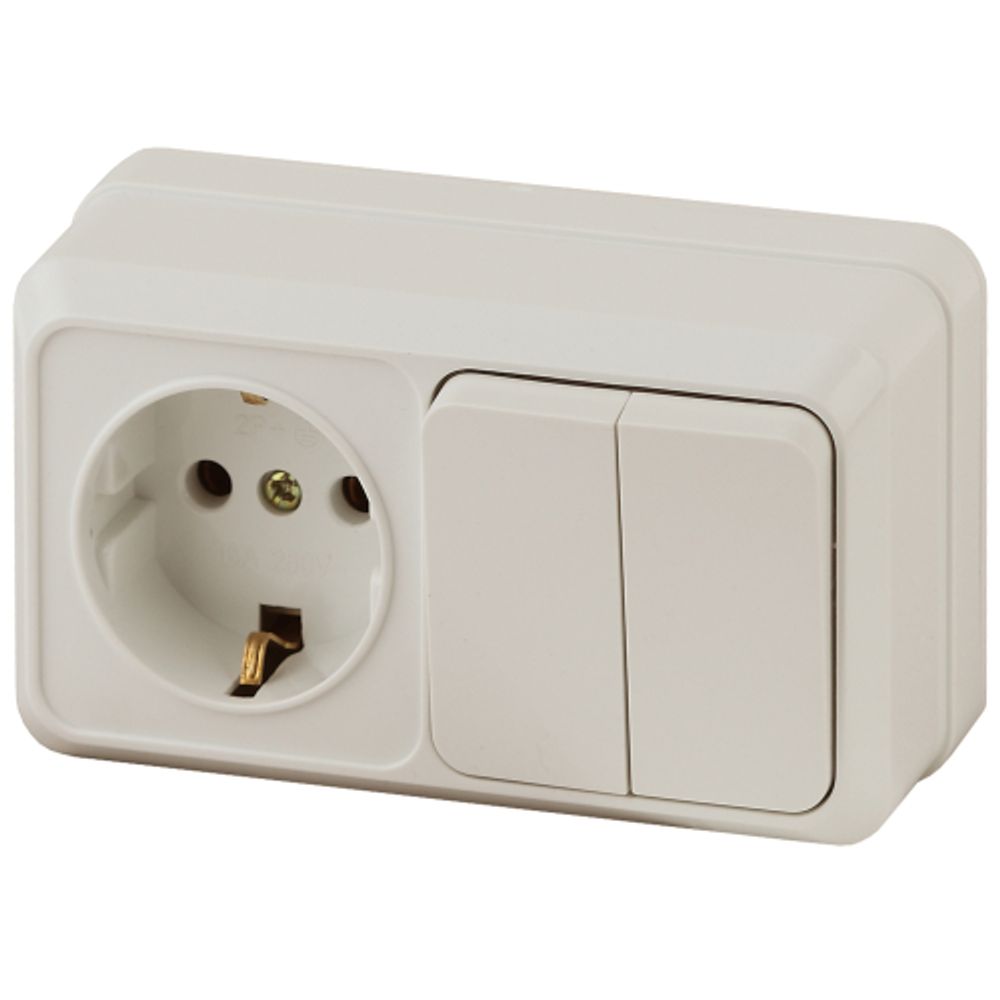 Блок розетка с выключателем Intro Quadro 2-702-02 двойным горизонтальный 10-16-А-250В IP20 ОУ слоновая кость | Intro