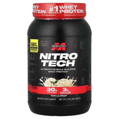 MuscleTech, Nitro-Tech™, сывороточный протеин для наращивания мышечной массы, со вкусом ванильного крема, 907 г (2 фунта)