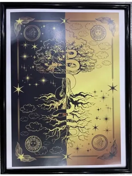 Древо-Постер Древо жизни черно-золотое в рамке