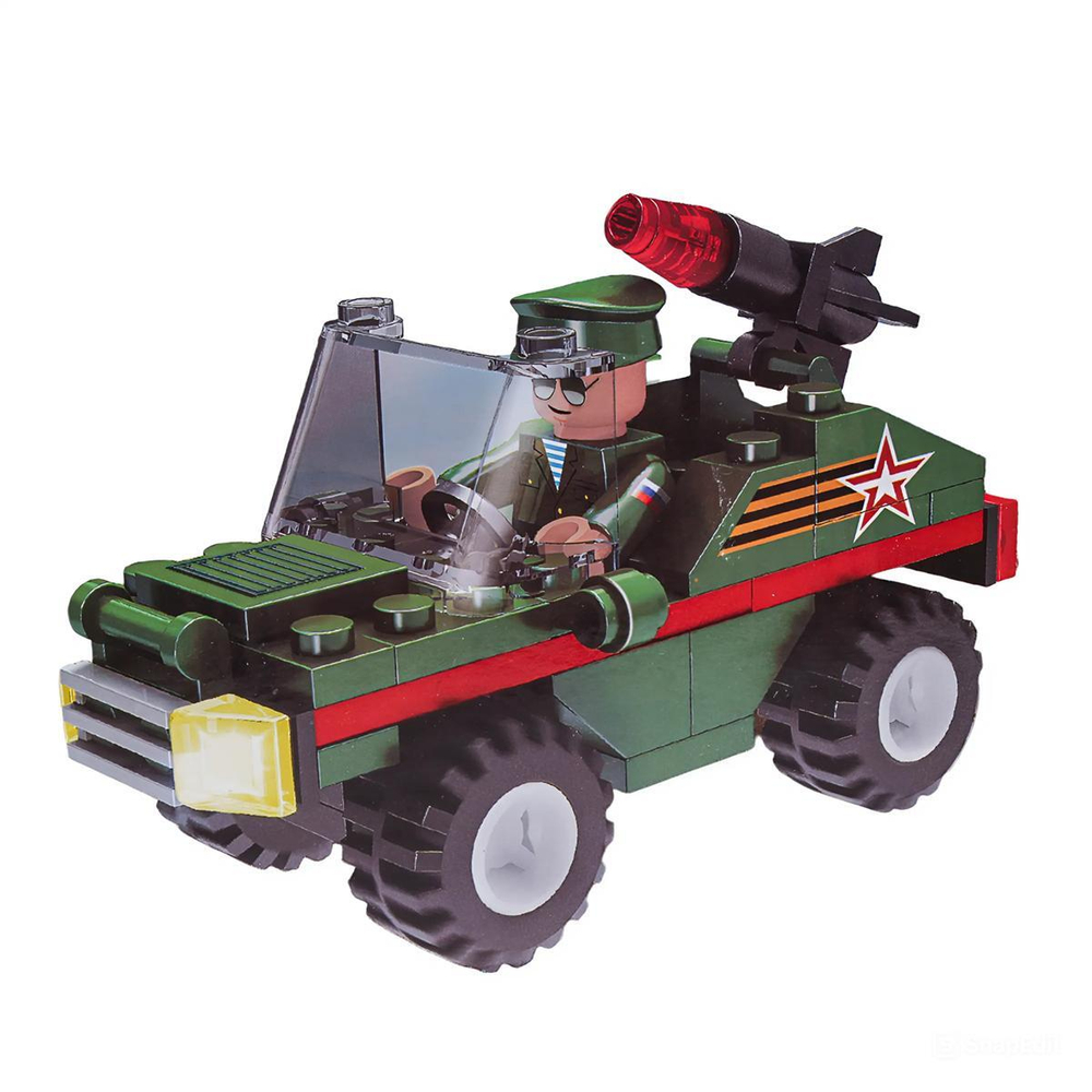 Конструктор пластмассовый 68эл. Армия России "Джип с ракетной установкой" в коробка 7307-BY (Город маст