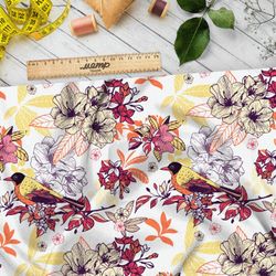 Ткань кулирная гладь птички на ветках