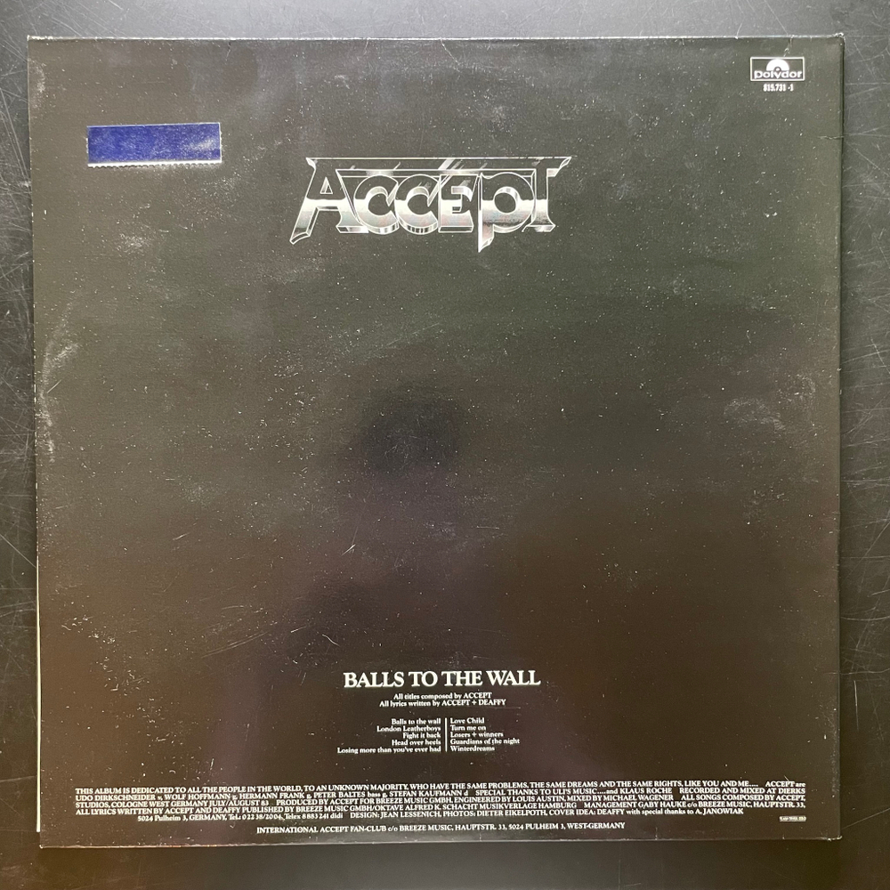 Accept ‎– Balls To The Wall (Голландия 1983г.)