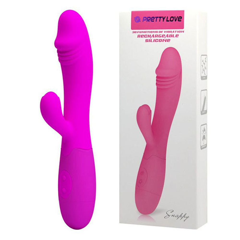 Лиловый перезаряжаемый вибратор с клиторальным отростком 19,5см Pretty Love Snappy BI-014173-2