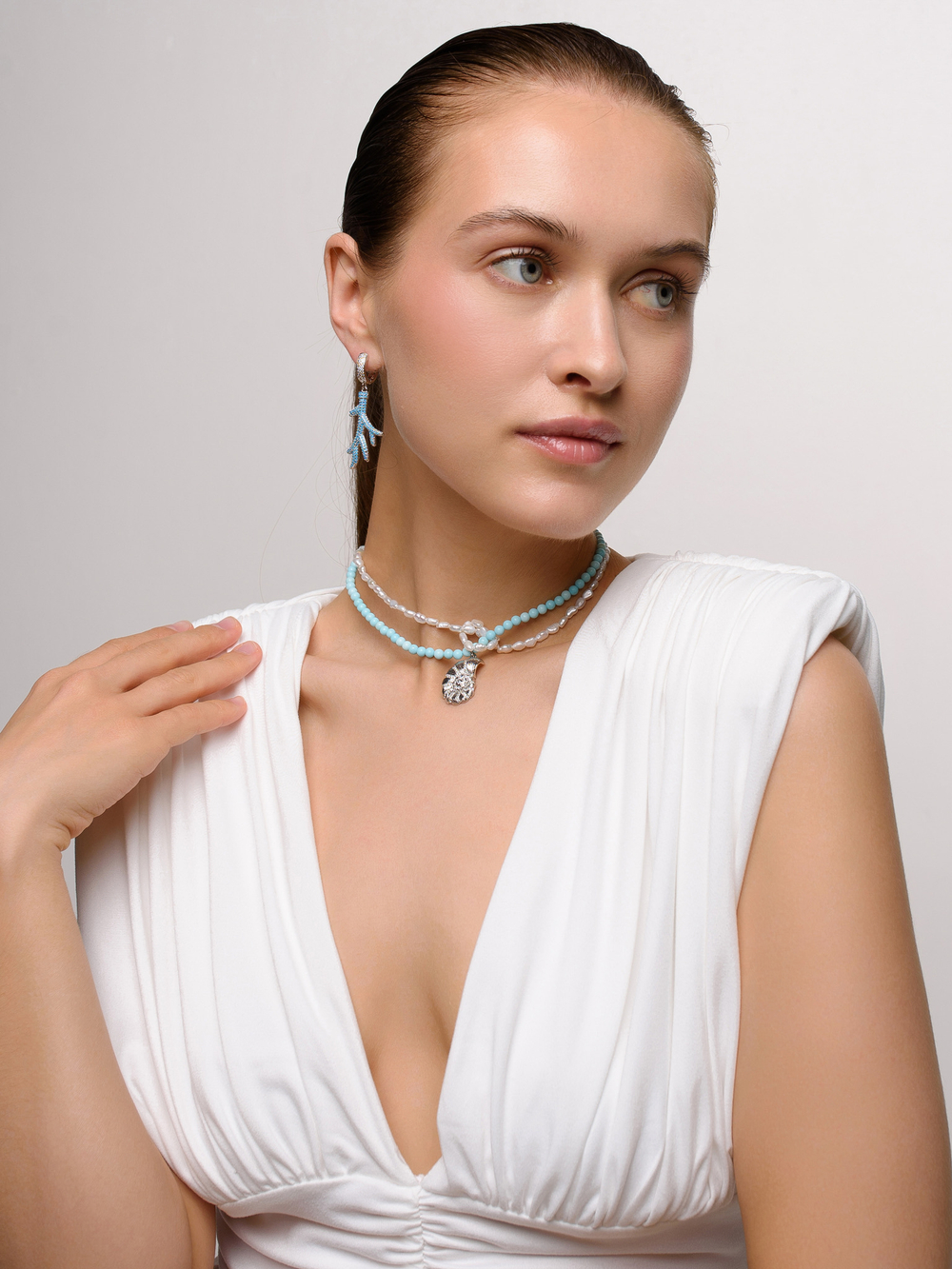 Серьги "Blue coral shell" Silver