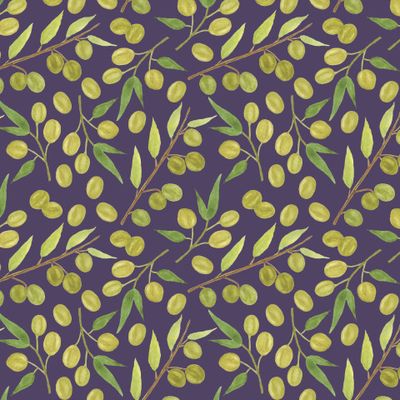 Оливки на ветках, тёмно-фиолетовый фон.