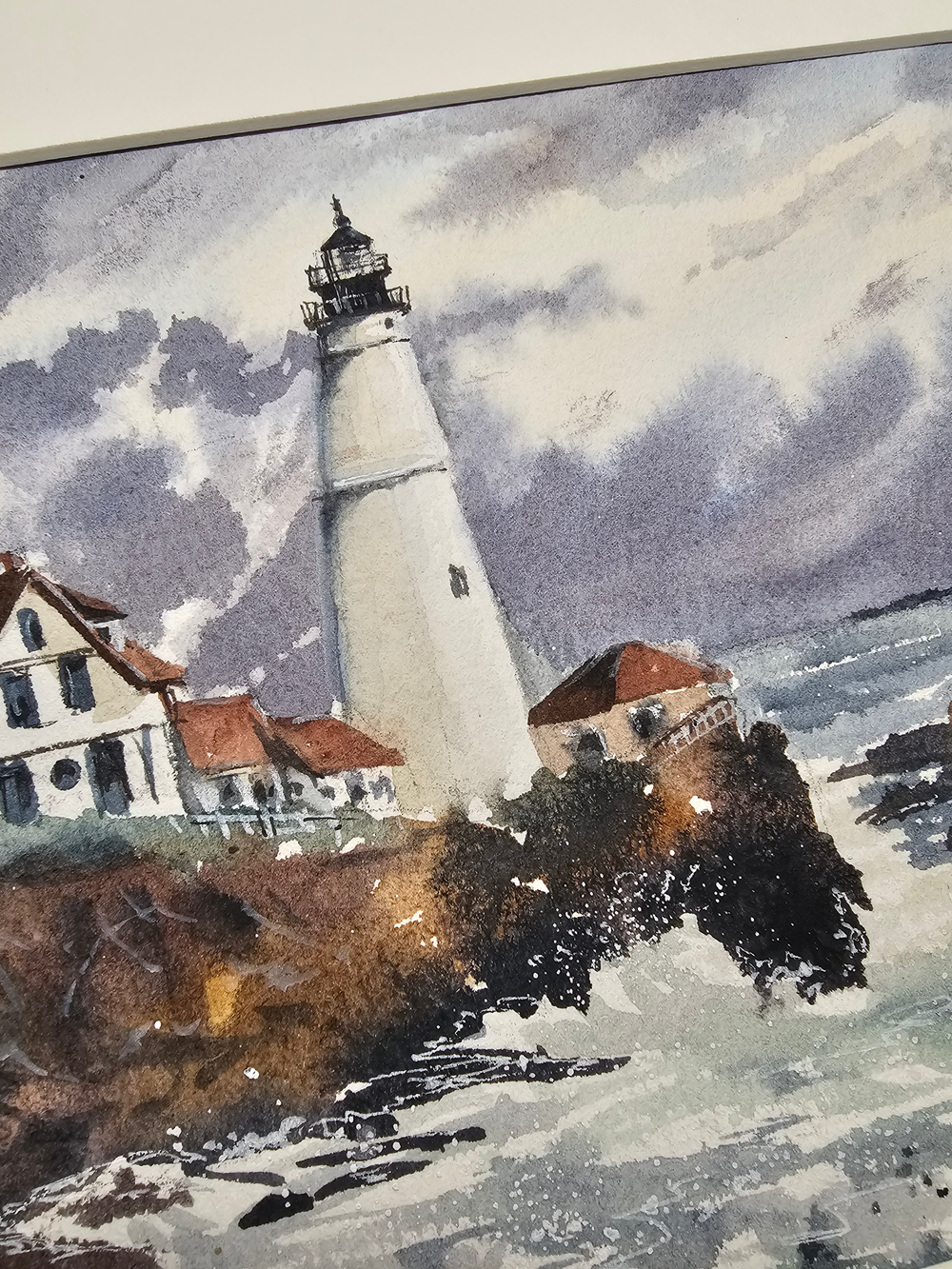 Картина авторская акварельная в паспарту 21*30 см на стену для интерьера "Маяк Портленд-Хед. США"
