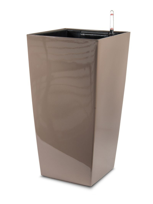 Кашпо Lechuza "Cubico Complete taupe high gloss" (пластик), 22x22xH41 см