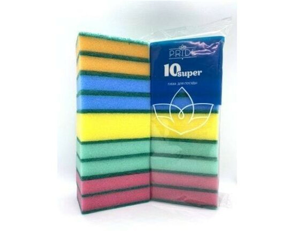 Губка для мытья посуды 10 шт 100х65х25 мм "Супер"