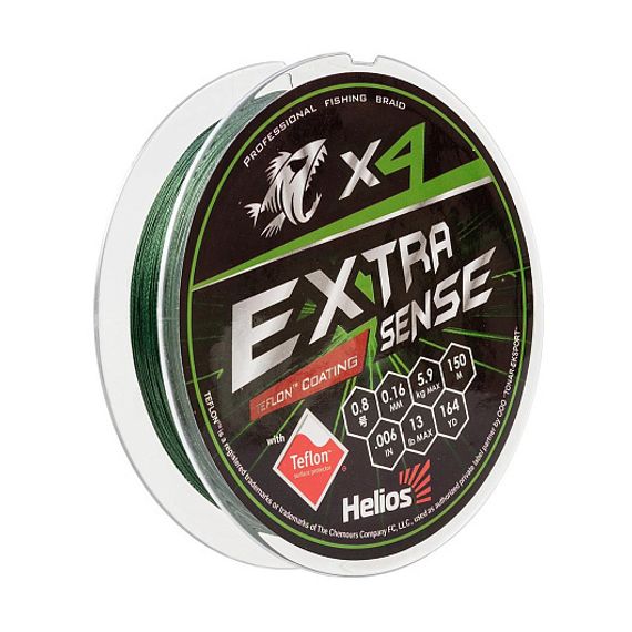 Шнур Helios Extrasense X4 PE Green 150m   0.8/13LB 0.16mm (HS-ES-X4-0.8/13LB)
