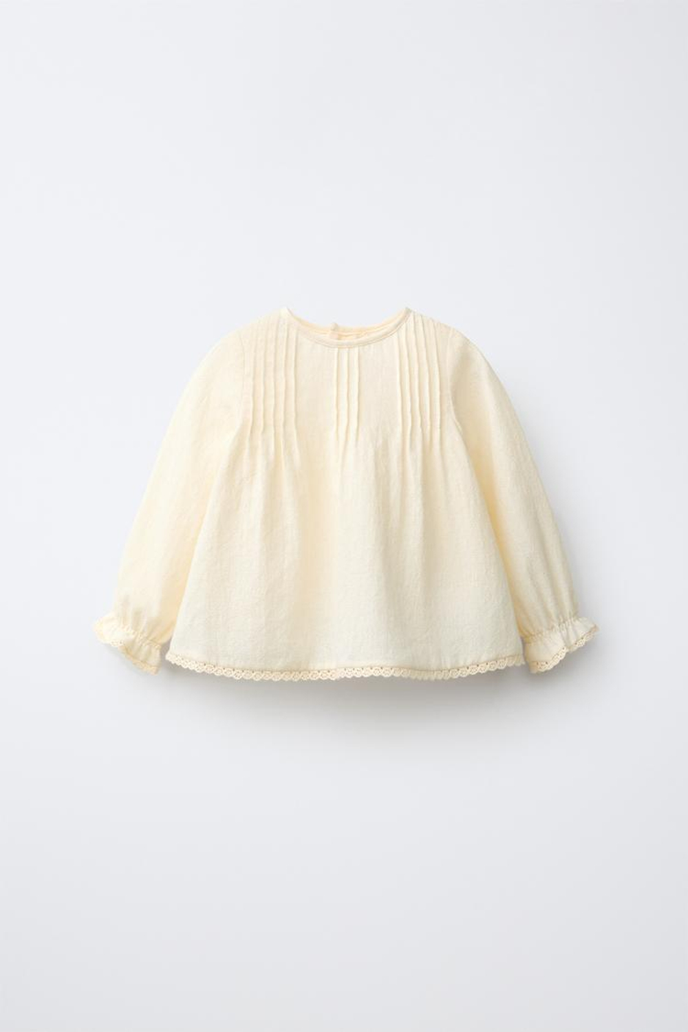 ZARA БЛУЗКА С ЗАЩИПАМИ И КРУЖЕВОМ, ЭКРЮ