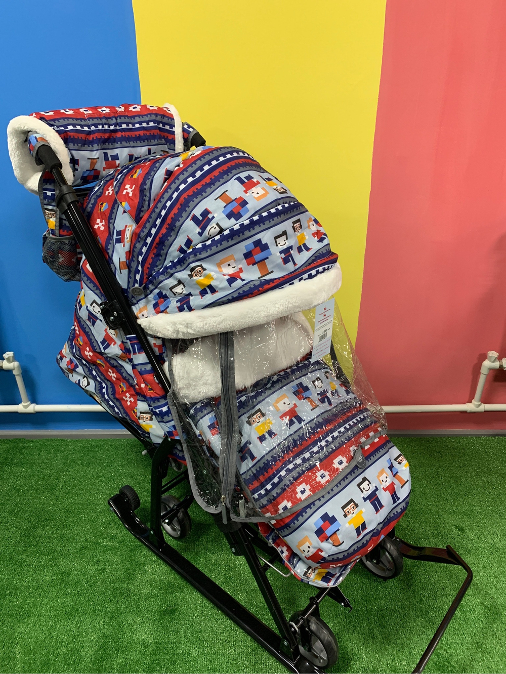 Коляска комбинированная (санки - коляска) «Ника Детям 7-5» принт: в стиле лего (арт. НД7-5/4)
