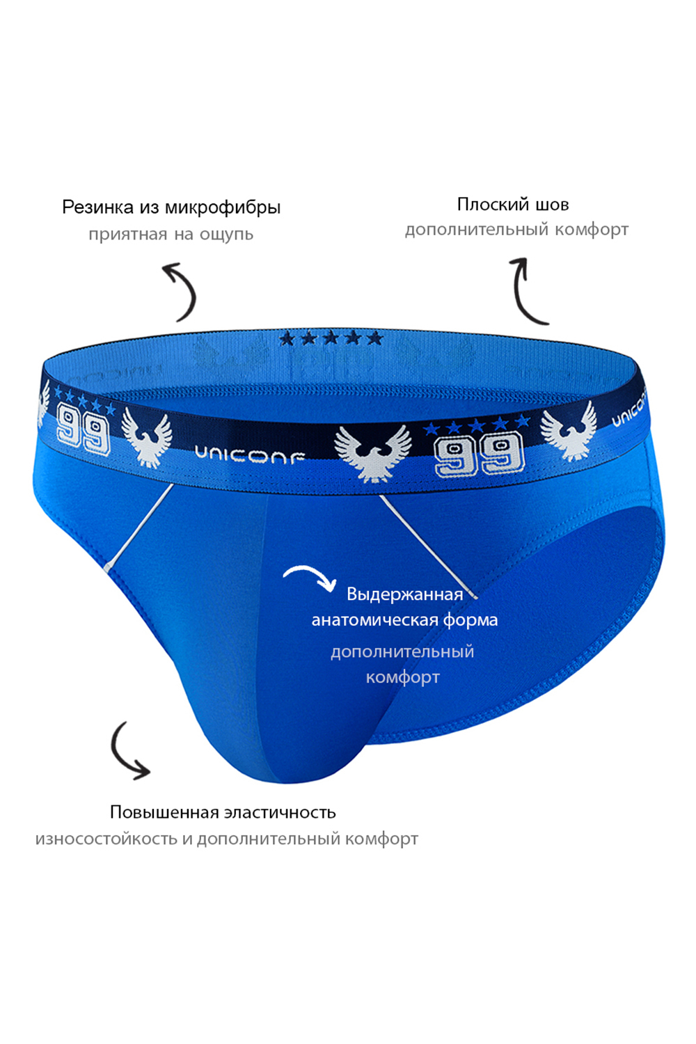 Мужские трусы PB07 Белый-Черный-Голубой Uniconf