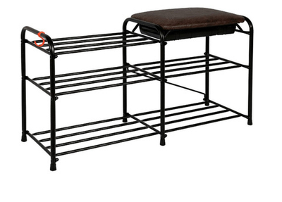 Полка для обуви 3-х полочная 80 см АЛЬФА 33 ЯЩИКОМ с сидением черный 339 ч (ЗМИ) (63295)