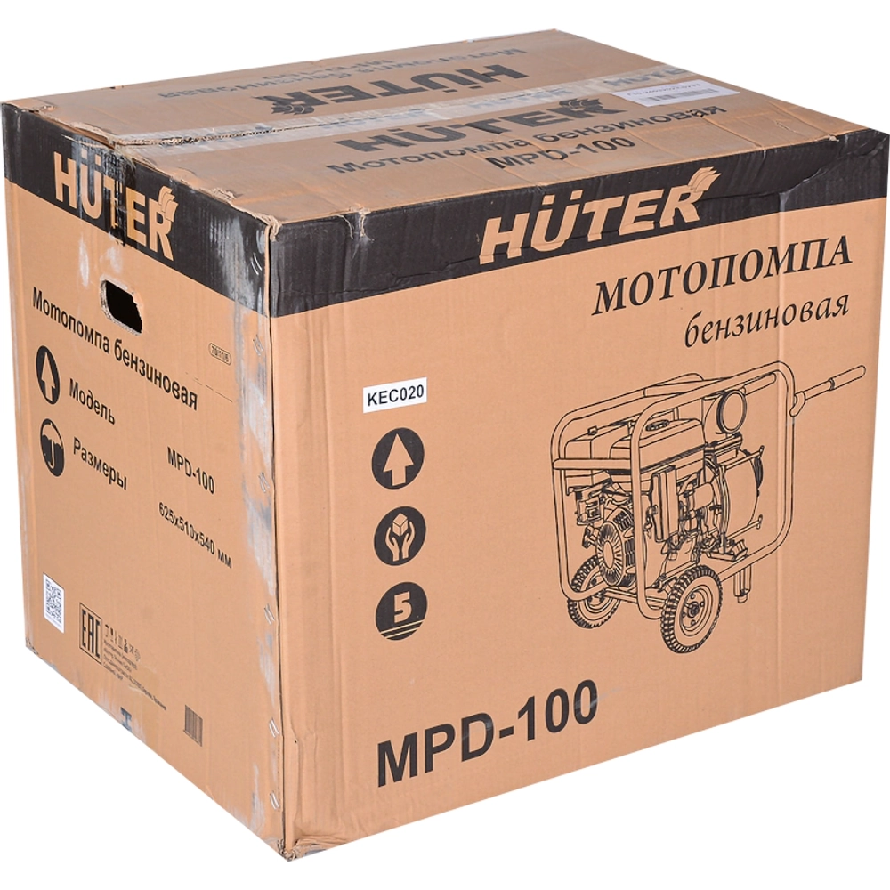 HUTER MPD-100 бензиновая мотопомпа для грязной воды 15 л.с, 1080 л/мин, диаметр 100 мм, 70/11/6
