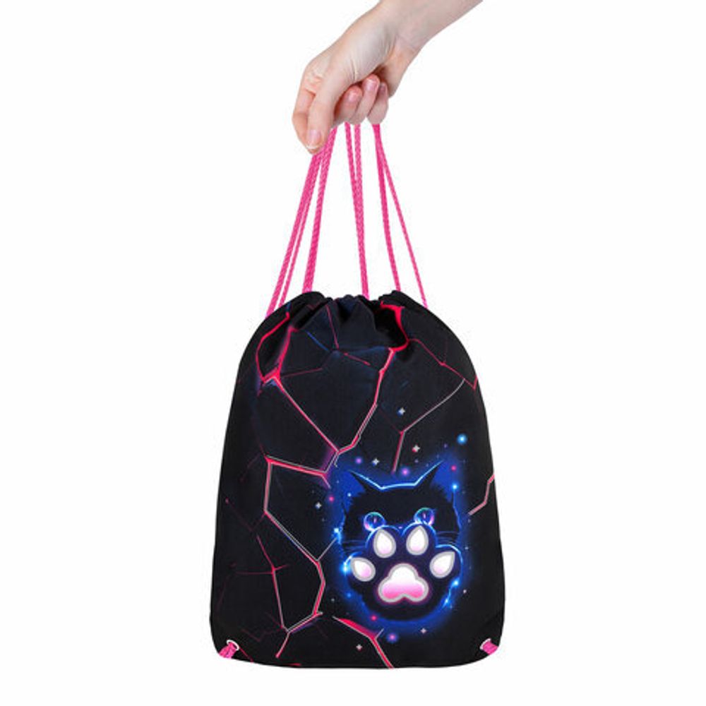 Мешок для обуви BRAUBERG PREMIUM, карман, подкладка, светоотражайка, 43х33 см, "Pink lava", 273441