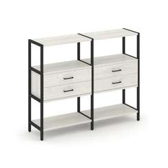 Shelf System Двухсекционный стеллаж трехярусный с ящиками SN.STM-322 Дуб Наварра/Металл Черный 1590*