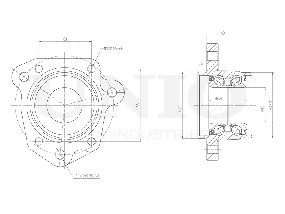 Ступица задняя правая (без ABS) UNIO HUB-20126