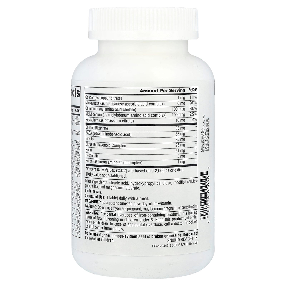 Source Naturals, Mega-One ™, высокоэффективный мультивитаминный комплекс с минералами, 180 таблеток
