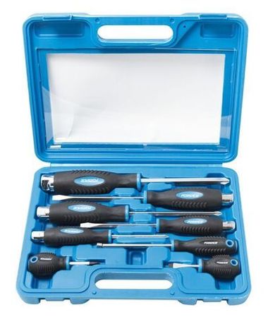 Набор отверток силовых магнитных ''Profi'',8пр.(SL:5.5х100,6.5х125,8.0х150,9.5х175,6.5х38мм, PH:1х75,2х38,2х100,3х125мм+магнит телескоп190-550мм)в кей Forsage F-7008