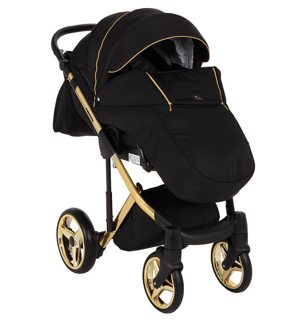 Детская коляска Adamex Chantal Special Edition 2 в 1 C1-A (ЧЕРН+ЧЕРН.РИФЛЕН.ДНО,ЗОЛОТ.МОЛН+ЗОЛОТО РАМА)