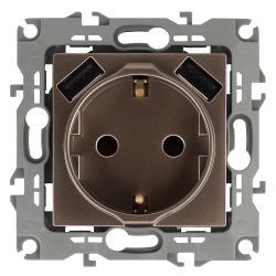 12-4109-13 ЭРА Розетка 2P+E 16A-250В, штор. с 2xUSB 5В-3А, Эра12, бронза | Эра 12 Бронза