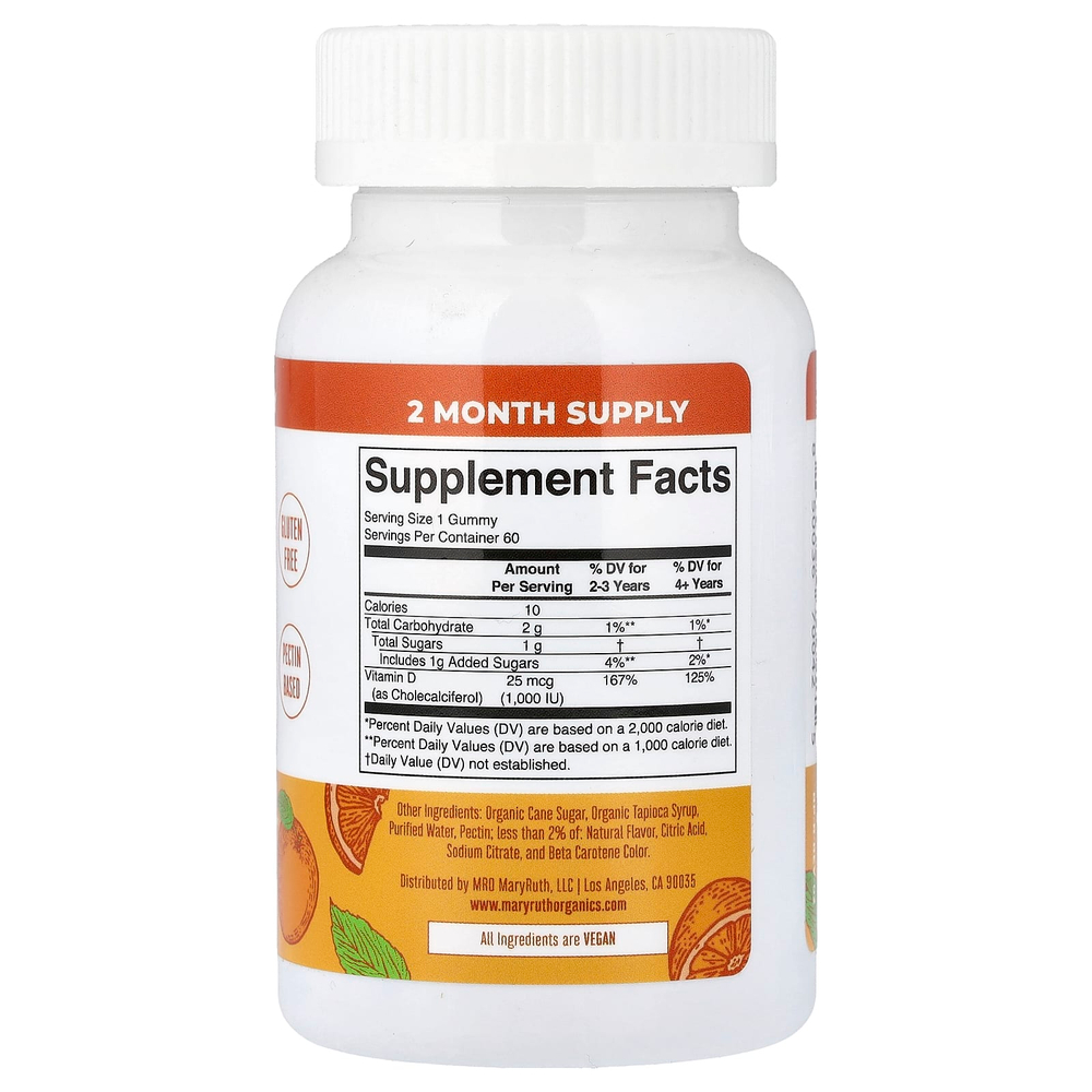 MaryRuth's, витамин D3, со вкусом апельсина, 25 мкг, 60 жевательных таблеток