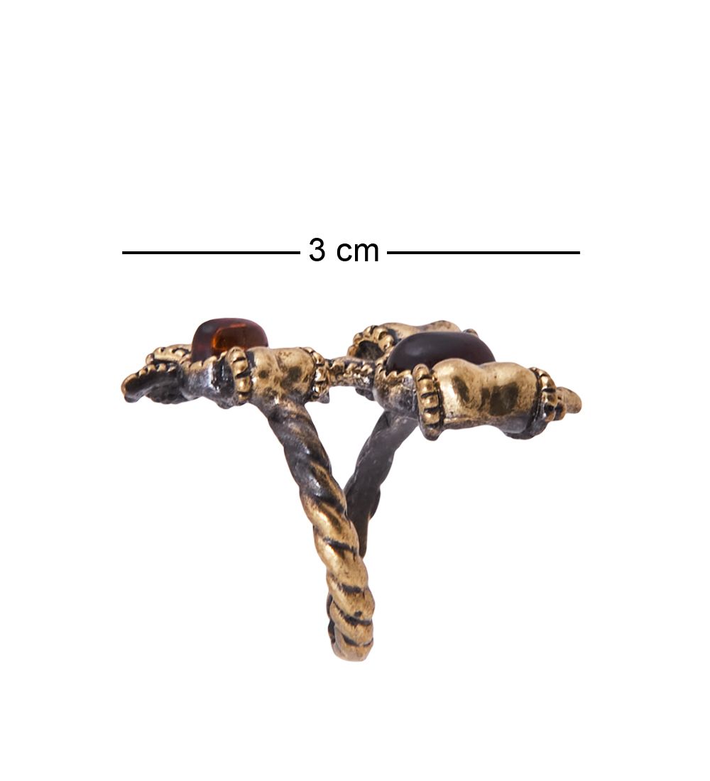 AM-3855 Кольцо «Бантики» (латунь, янтарь)