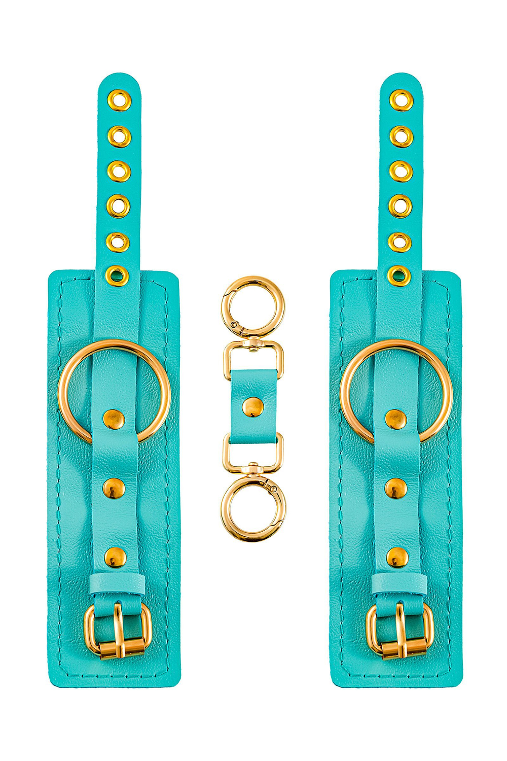 Голубые однослойные кожаные наручники