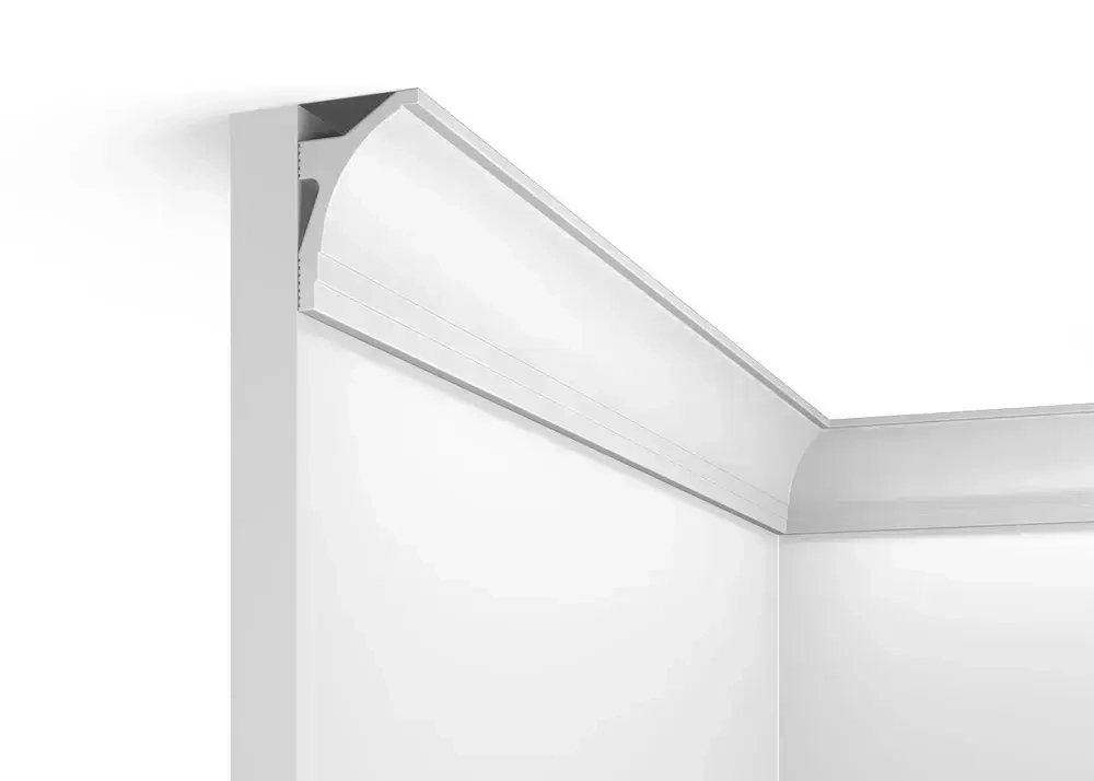 Плинтус потолочный под освещение 1750мм, 55х35, Карниз., Экополимер Evroplint ударопрочный VR018 с пазом для скрытого освещения