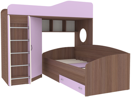 Кровать-чердак КарИВи Кадет 2 с металлической лестницей Бодего Темный Ирис