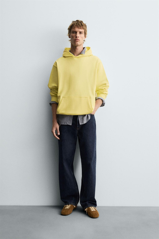 ZARA БАЗОВОЕ ХУДИ С КАПЮШОНОМ, ЖЕЛТЫЙ