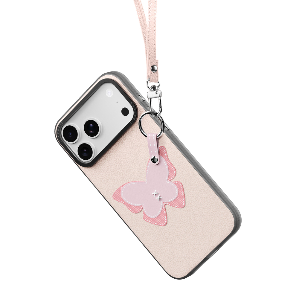 Чехол светло-розового цвета (Butterfly Edition) для смартфона iPhone 17 Pro, серия Luvy Series (со съемным ремешком) от Dux Ducis