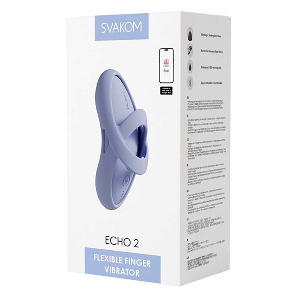 Голубой вибростимулятор на пальцы с функцией нагрева Svakom Echo 2 Flexible Finger Vibrator SC511B-SB