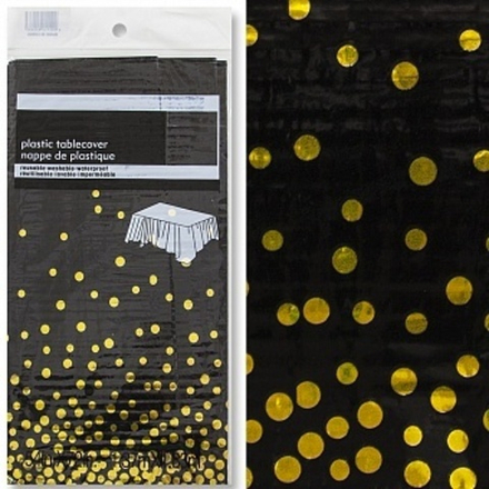 Скатерть одноразовая Конфетти Черный/Золото Металлик 137*183 см.
