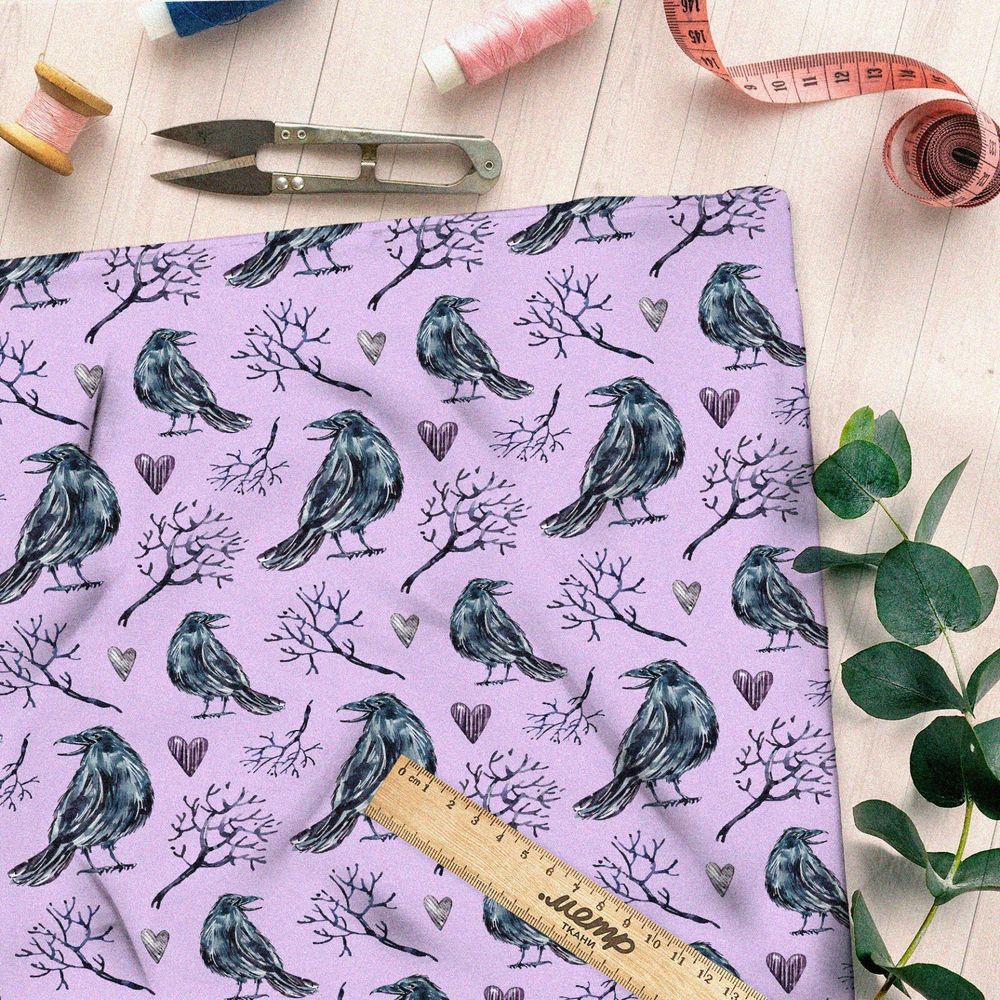 Ткань таффета птица сорока с деревом