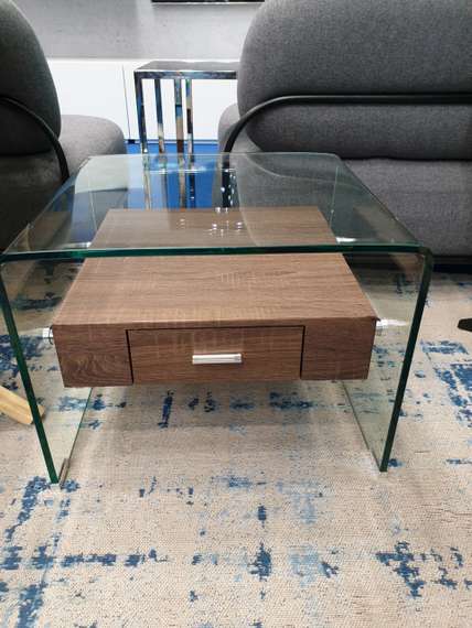 Столик-тумбочка Glass 50х55 см, с деревянной полкой