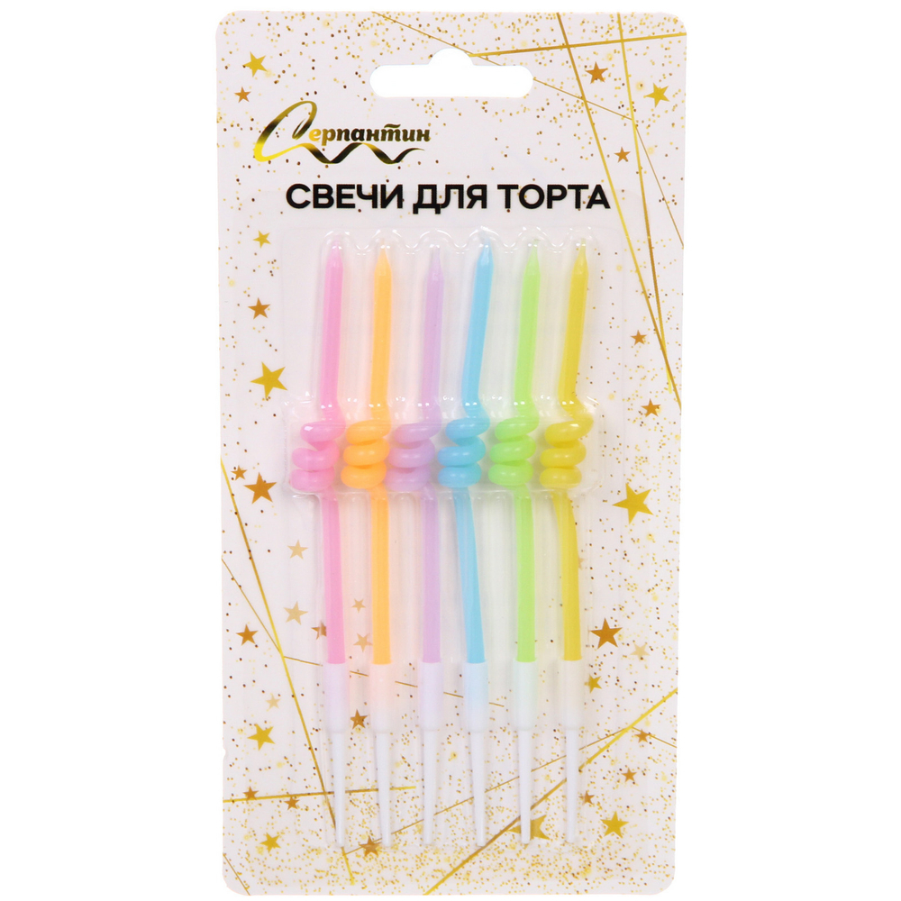 Свечи в торт «Зиг-заг» 6 шт. 12 см, микс