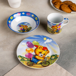 1113413 Набор детской посуды Доляна «Мишка на велосипеде», 3 предмета: кружка 230 мл, миска 400 мл,