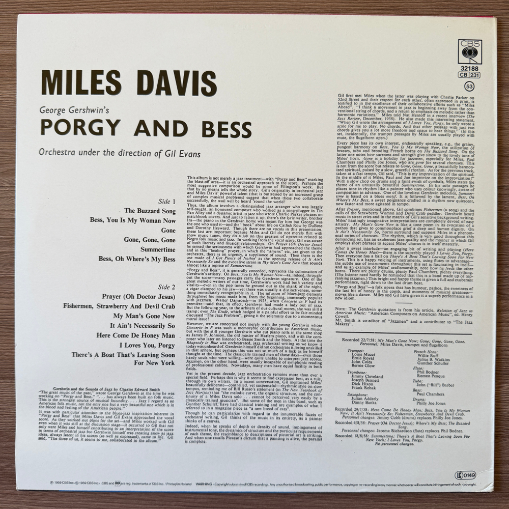 Miles Davis – Porgy And Bess (Голландия) Т