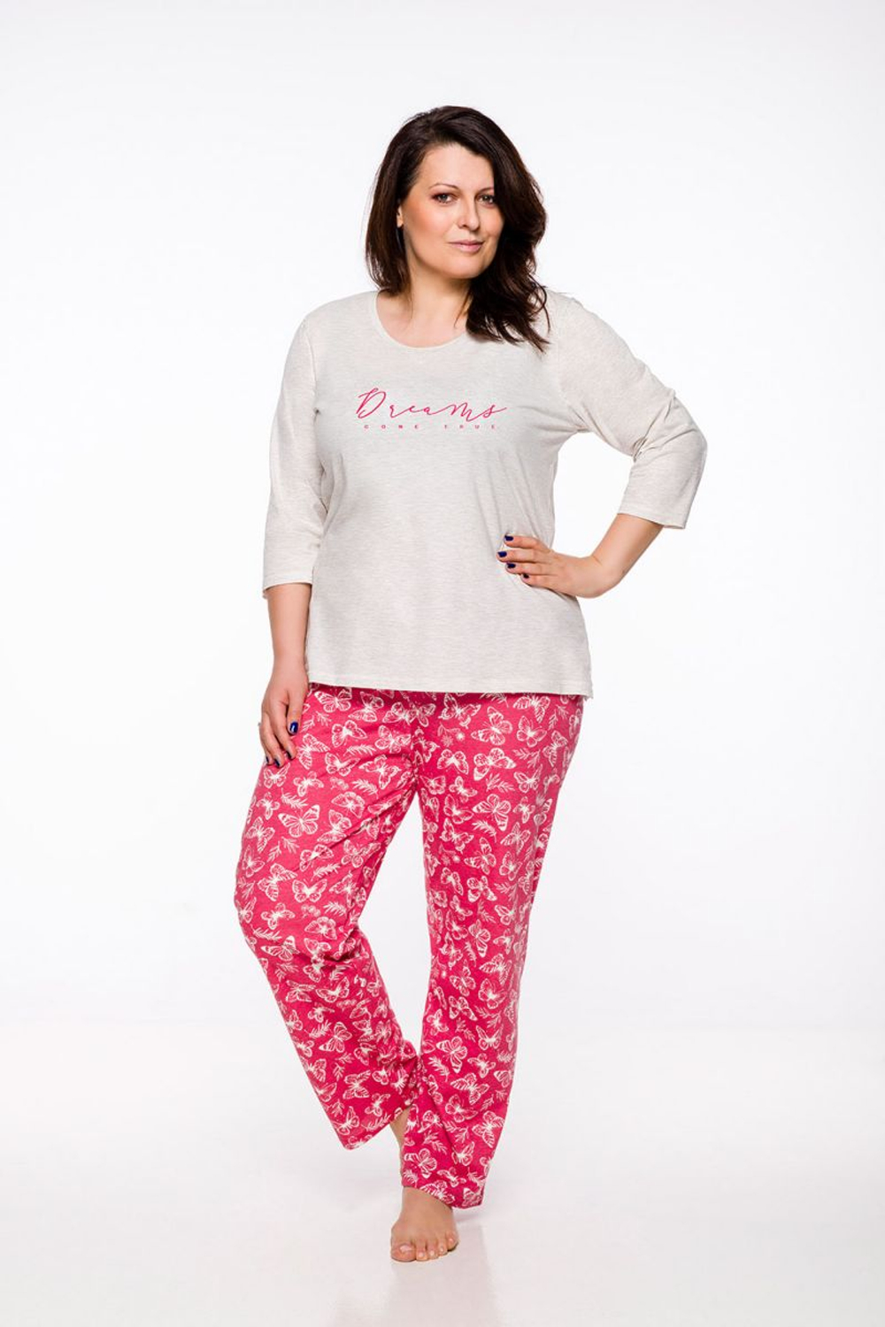 Женская пижама Irma с брючками на резинке (Размер: 4X) (Цвет: бежевый с красным)