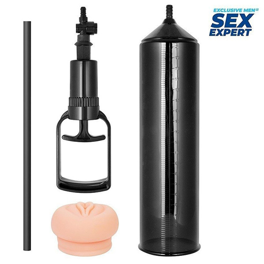 Черная вакуумная помпа с реалистичной вставкой Bior Toys Sex Expert SEM-55275