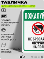 Табличка для частной территории "Пожалуйста, не бросайте окурки", на дом, для участка, для подъезда, 40х30 см, Silver Plane x Айдентика Технолоджи