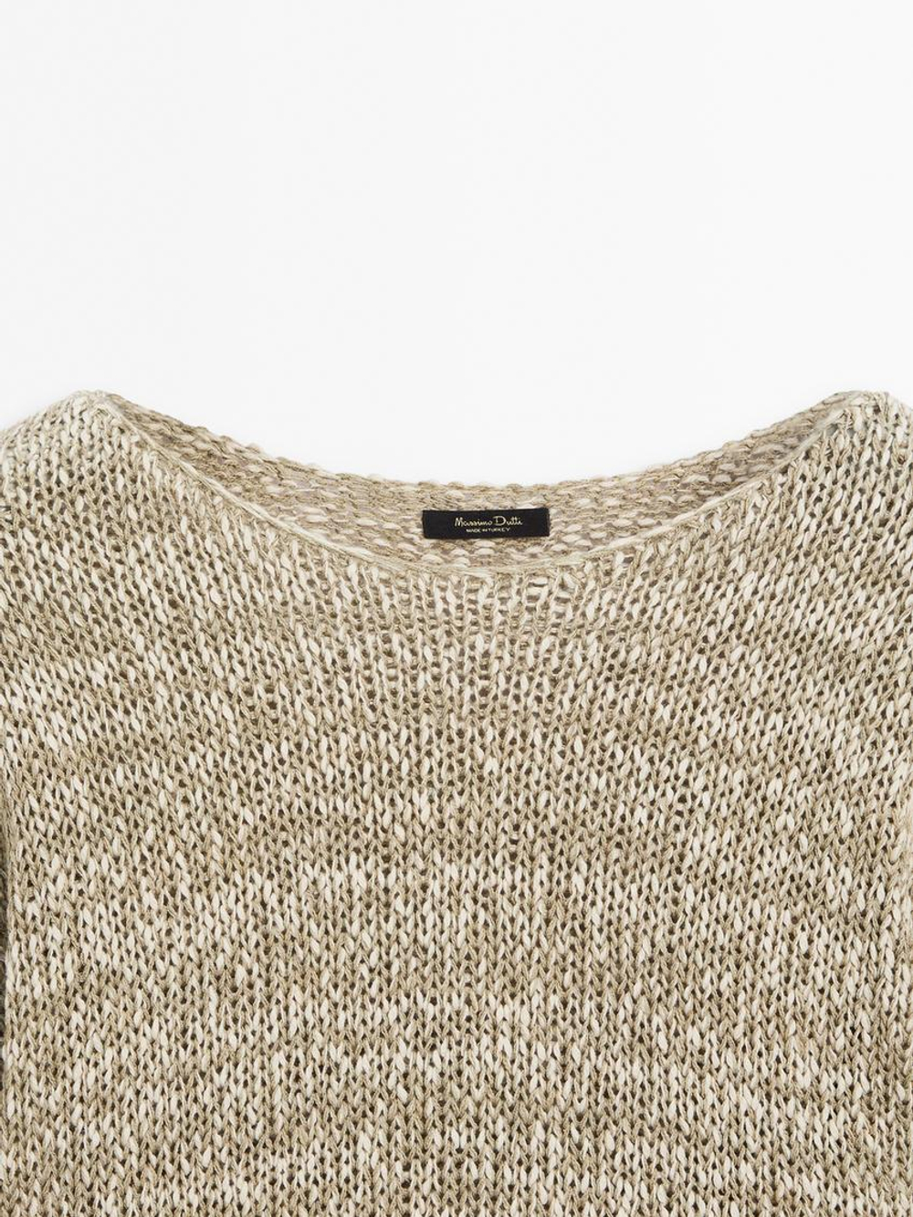 Massimo Dutti Меланжевый свитер из смесового хлопка, зеленоватый