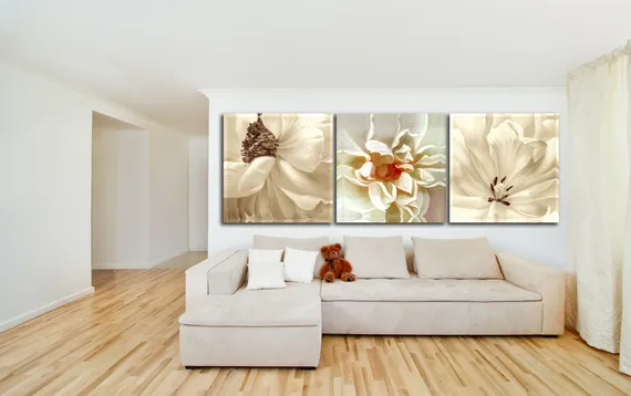 Модульная картина "Триптих белые цветы"